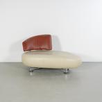 1x Leolux Kikko Chaise Longue Rechts Crème/Kastanje - Chroom, Eenpersoons, Ophalen of Verzenden, Zo goed als nieuw, Metaal