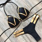 Zwarte gouden push up string bikini bandage 34 36 38 40, Kleding | Dames, Nieuw, Bikini, Zwart, Verzenden