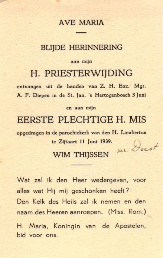 Thijssen Wim 's-Hertogenbosch 1939 Zijtaart, Ophalen of Verzenden