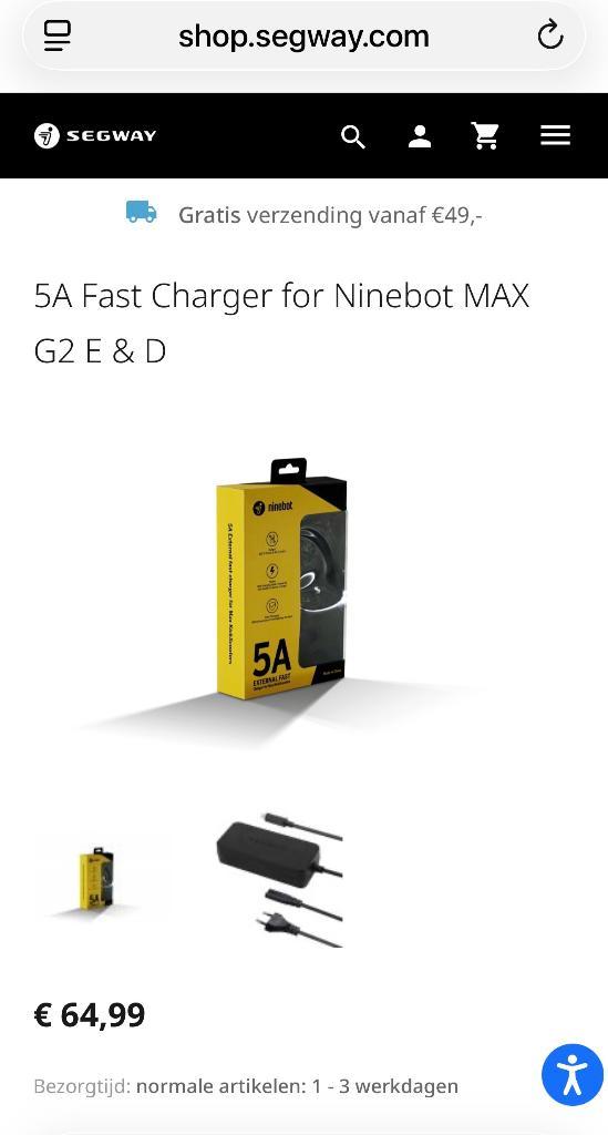 Segway-Ninebot Max G30 Snel Lader, Fietsen en Brommers, Steps, Nieuw, Elektrische step (E-scooter), Ophalen of Verzenden