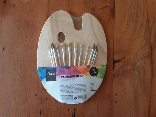 Penselen set met houten schilderspalet, Hobby en Vrije tijd, Schilderen, Nieuw, Penseel of Kwast, Ophalen of Verzenden