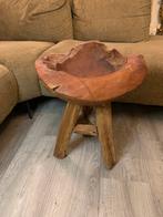 Houten krukje / bijzettafel massief teak schaal tafel, Huis en Inrichting, Tafels | Bijzettafels, Ophalen, Gebruikt, Hout, Mango natuur