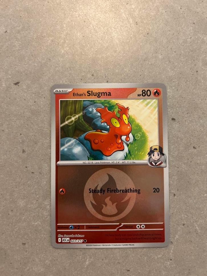 Ethan's Slugma 023/217 Reverse Holo NM, Hobby en Vrije tijd, Verzamelkaartspellen | Pokémon, Zo goed als nieuw, Losse kaart, Foil