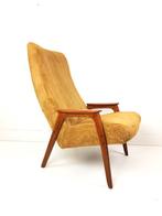 Vintage geel teak houten fauteuil nieuw gestoffeerd mosterd, -, -, Nieuw, 75 tot 100 cm