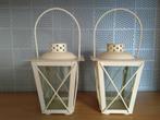 Twee kleine rooskleurige lantaarns/ windlichten., Huis en Inrichting, Woonaccessoires | Kandelaars en Kaarsen, Ophalen of Verzenden