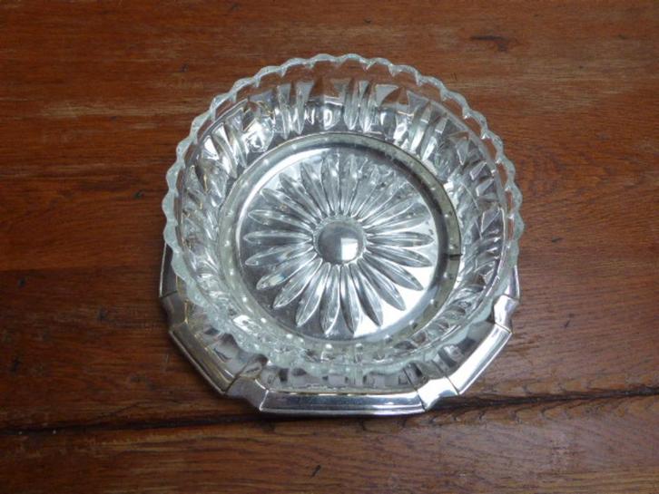 Kristallen compote schaaltje met verzilverd onderschaaltje, Antiek en Kunst, Antiek | Glas en Kristal, Ophalen of Verzenden
