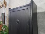 Vintage Zwarte Spekkast | Landelijke Houten Voorraad Kast 13, Huis en Inrichting, 50 tot 100 cm, Met deur(en), 25 tot 50 cm, Gebruikt