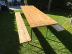 Bijna oktoberfest! Inklapbare biertafel 220 cm plus bankjes, Tuin en Terras, Picknicktafels, Ophalen, Zo goed als nieuw, Inklapbaar
