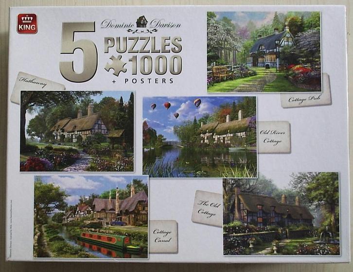 Legpuzzel King - Cottages. 5x 1000 stukjes in één doos, Hobby en Vrije tijd, Denksport en Puzzels, Zo goed als nieuw, Legpuzzel