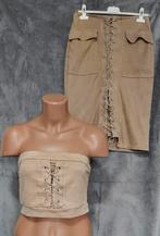 zgan!! Prachtige 2 delige merk set suedine stof beige S/M, Kleding | Dames, Rokken, Ophalen of Verzenden, Zo goed als nieuw, Beige