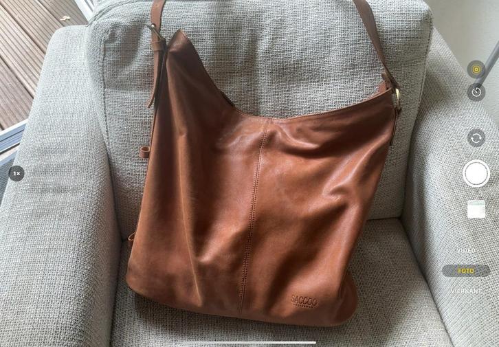 Saccoo Amsterdam leren tas shopper cognac, Sieraden, Tassen en Uiterlijk, Tassen | Damestassen, Zo goed als nieuw, Shopper, Bruin