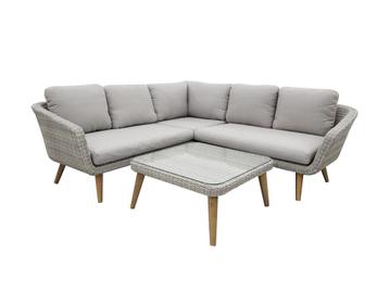 Hoek Loungeset Mira | 3-delig | White Grey | Acacia & Wicker beschikbaar voor biedingen