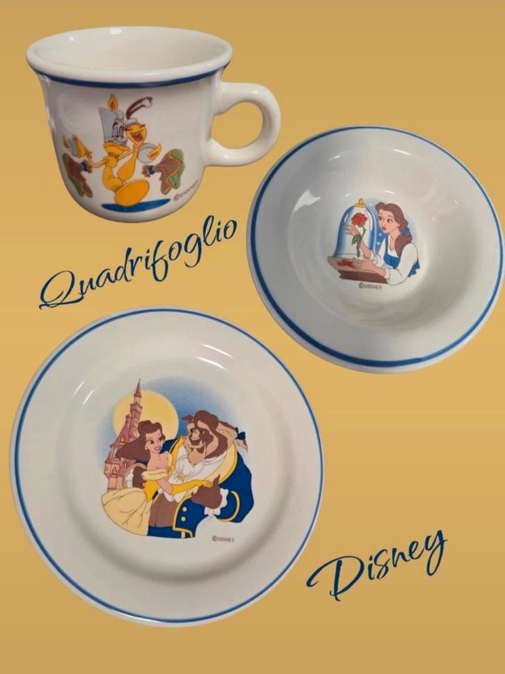 Vintage Disney Belle en het Beest Quadrifoglio Set, Huis en Inrichting, Keuken | Servies, Gebruikt, Kop(pen) en/of Schotel(s)