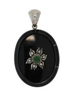 Smaragd onyx grote 14k gouden hanger bloem parels antiek