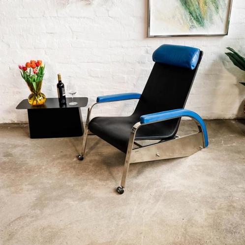 Tecta - D80 Grand Repos - leer zwart/blauw, Huis en Inrichting, Fauteuils, Gebruikt, Leer, Metaal, Minder dan 50 cm, Verzenden