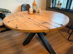Robuuste ronde eettafel met stalen onderstel - 140cm, Huis en Inrichting, Tafels | Eettafels, Ophalen, Gebruikt, 100 tot 150 cm