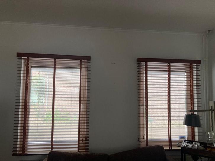 Houten Jaloezieen Abachi, Huis en Inrichting, Stoffering | Gordijnen en Lamellen, Zo goed als nieuw, 100 tot 150 cm, 50 tot 100 cm