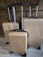 Set van 3 gouden koffers met wieltjes, Ophalen, Uitschuifbare handgreep, 50 tot 60 cm, Hard kunststof