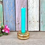 Goudkleurige macaron kaarshouder kandelaar goudkleur, Gebruikt, Overige kleuren, Ophalen of Verzenden, Metaal