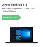 Lenovo ThinkPad T15 Intel Core i7 - 10e generatie, Computers en Software, Windows Laptops, 256 GB, Met videokaart, 2 tot 3 Ghz