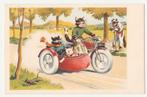 Poezen op motorfiets met zijspan., Verzenden, 1920 tot 1940, Ongelopen, Overige thema's