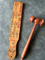 Houten Hamer & Stick met Grappige Teksten, Antiek en Kunst, Antiek | Gereedschap en Instrumenten, Ophalen of Verzenden