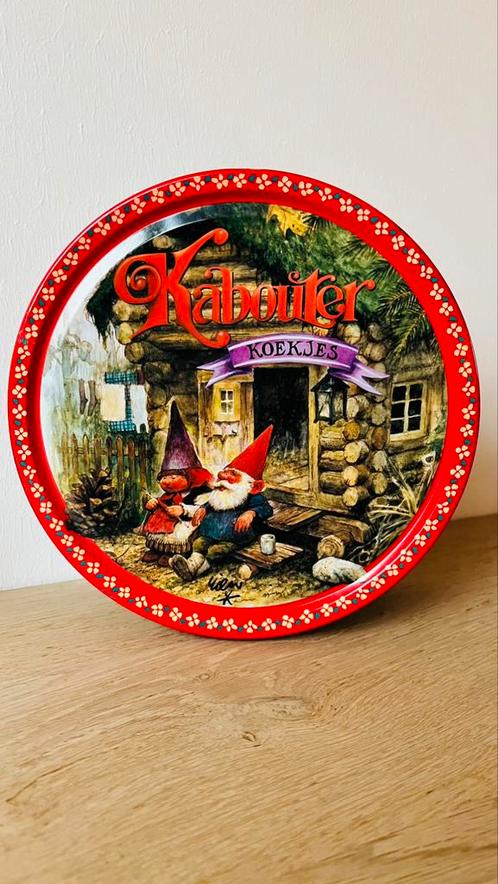 Vintage koektrommel blik Rien Poortvliet : David de kabouter, Verzamelen, Blikken, Zo goed als nieuw, Koek(jes), Overige merken