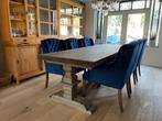 Landelijke eetkamerstoelen velvet blauw fauteuils knoopjes, Ophalen