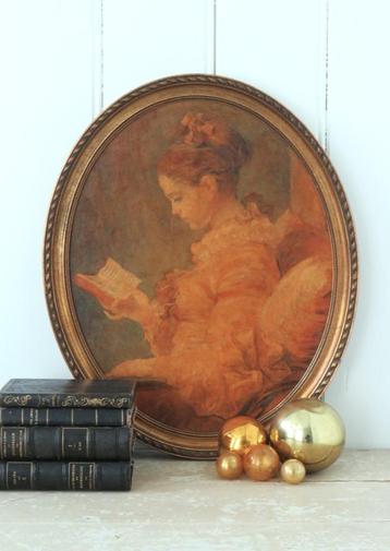 Oude oleografie “Lezende dame” beschikbaar voor biedingen