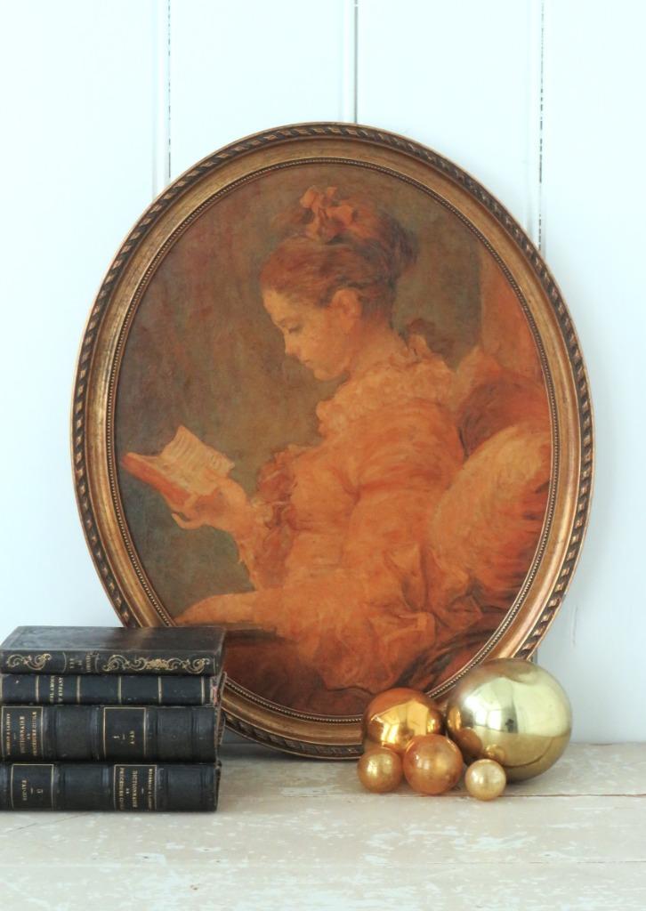 Oude oleografie “Lezende dame”, Antiek en Kunst, Curiosa en Brocante, Ophalen of Verzenden
