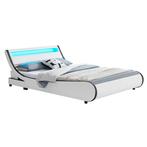 Modern bed met lattenbodem en LED verlichting 140x200, Ophalen, Wit, 140 cm, Hout