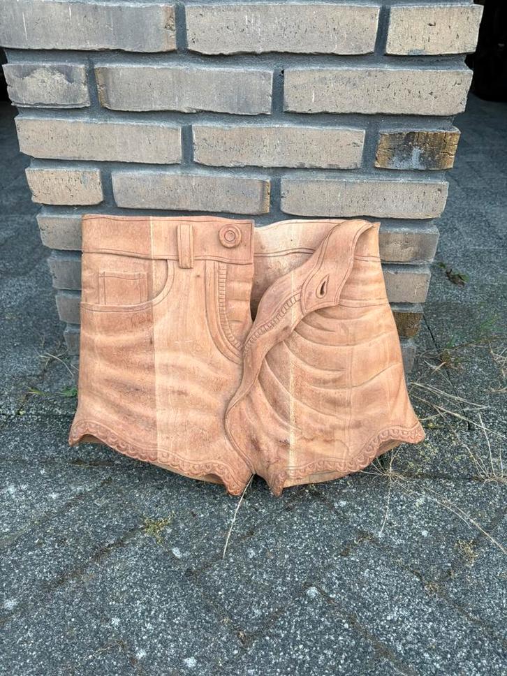 Handgesneden houten “Spijkerbroek” Indiaas olifantenstempel, Antiek en Kunst, Kunst | Beelden en Houtsnijwerken, Ophalen