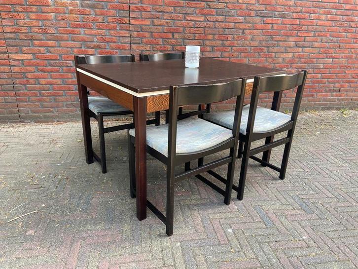 Vintage eethoek retro uittrektafel jaren 60/70 wengé stoel, Huis en Inrichting, Stoelen, Gebruikt, Vier, Ophalen of Verzenden