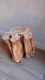 Teak houten bijzettafel, Huis en Inrichting, Tafels | Bijzettafels, Minder dan 55 cm, Rond, Zo goed als nieuw, Ophalen