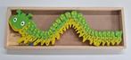 Houten alfabet rups (42 cm) in handige opbergbak, Kinderen en Baby's, Speelgoed | Houten speelgoed, Ophalen, Zo goed als nieuw