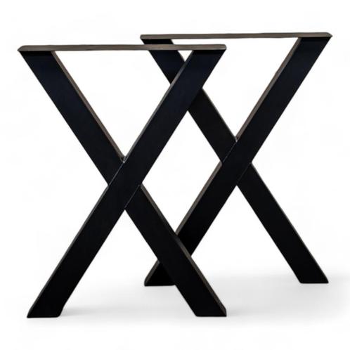 Twee zwarte metalen x-bartafelpoten van 87 of 102cm hoog, Huis en Inrichting, Tafelonderdelen, Nieuw, Tafelpoot, 50 tot 100 cm