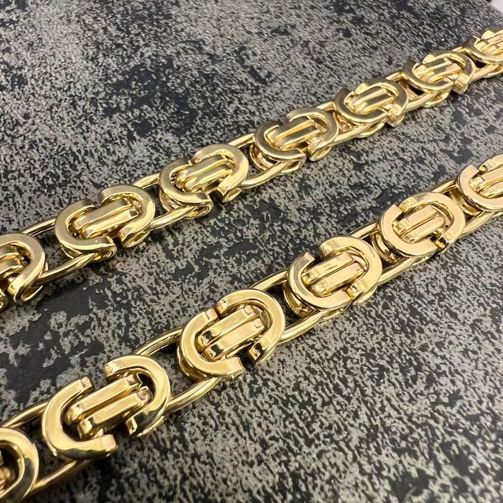14 karaat gouden ketting koningsketting plat schakel, Sieraden, Tassen en Uiterlijk, Kettingen, Zo goed als nieuw, Goud, Ophalen of Verzenden