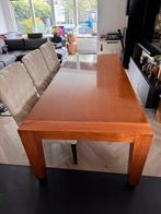 Houten tafel met 6 leren stoelen 240cm x 100cm, Huis en Inrichting, Complete eetkamers, Ophalen, Zo goed als nieuw