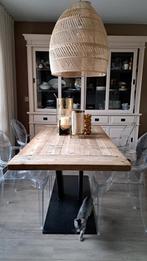 Eettafel stalen V-poot & geïmpregneerd steigerhout, Huis en Inrichting, Tafels | Eettafels, Ophalen, Gebruikt, 50 tot 100 cm, Vijf personen of meer