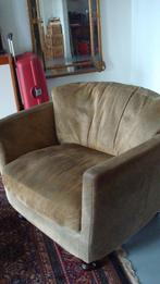 Bol Fauteuil in piloten leer bruin - ruwleer koloniale poot, Huis en Inrichting, Fauteuils, Ophalen, Gebruikt, Koloniaal, 75 tot 100 cm