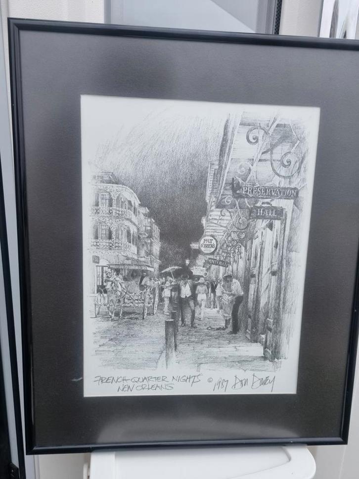 Don Davey Potloodtekening - French Quarter Nights, Antiek en Kunst, Kunst | Tekeningen en Foto's, Ophalen of Verzenden