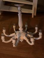 Grote houten kroonluchter 8 arms wit, Ophalen, Zo goed als nieuw, Hout