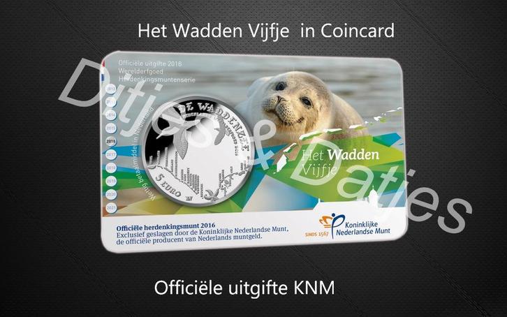 Wadden Vijfje in coincard KNM, Postzegels en Munten, Munten | Nederland, Euro's, Koningin Beatrix, Ophalen of Verzenden