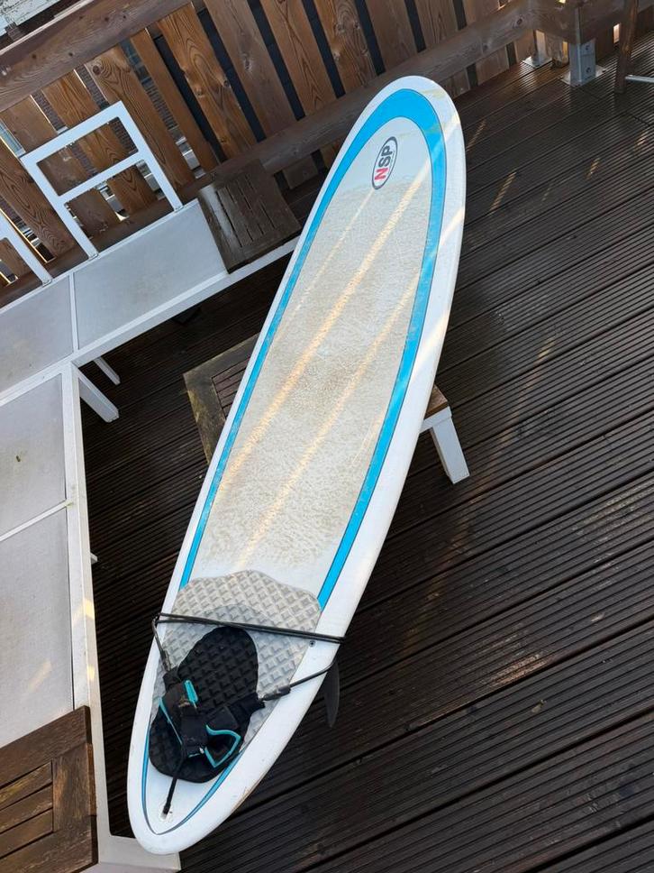 NSP 7’6 Surfboard, Boardbag, Leash – beginners / funboard, Watersport en Boten, Golfsurfen, Gebruikt, Ophalen