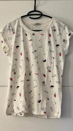 Witte T-shirt met tekeningen, Kleding | Dames, T-shirts, Maat 38/40 (M), Wit, Ophalen of Verzenden, Zo goed als nieuw