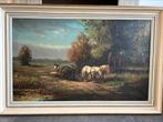 Schilderij P. Verschuur - landschap, paarden, Antiek en Kunst, Ophalen