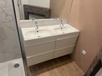 Wastafelmeubel met dubbele wastafel + kraan, Huis en Inrichting, Gebruikt, 100 tot 150 cm, Ophalen of Verzenden, Minder dan 100 cm