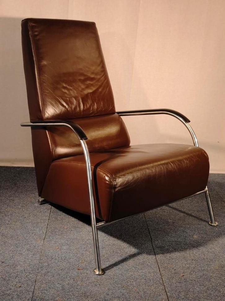 Designklassieker Harvink Mirakel Fauteuil in Bruin Leer, Huis en Inrichting, Fauteuils, Gebruikt, Leer, 50 tot 75 cm, 75 tot 100 cm