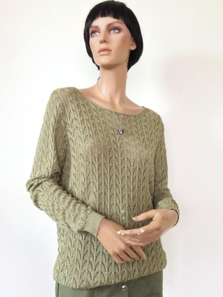 NORAH Geweldige Groene Dunne Trui met Gouddraad 42 L-XL, Kleding | Dames, Truien en Vesten, Zo goed als nieuw, Maat 42/44 (L)