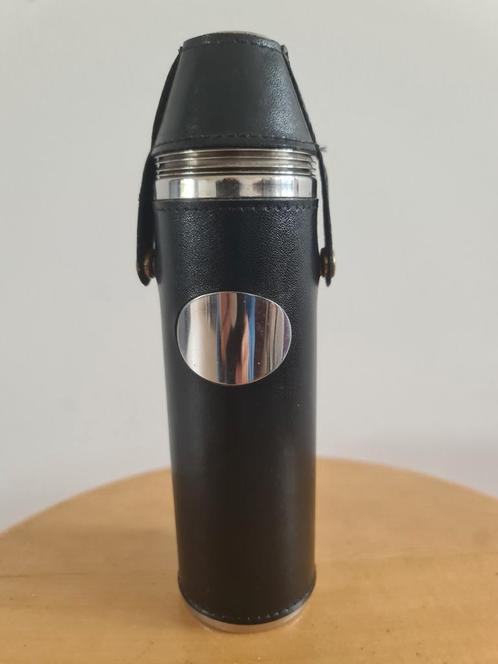 Heupfles met leer., Verzamelen, Retro, Overige typen, Ophalen of Verzenden